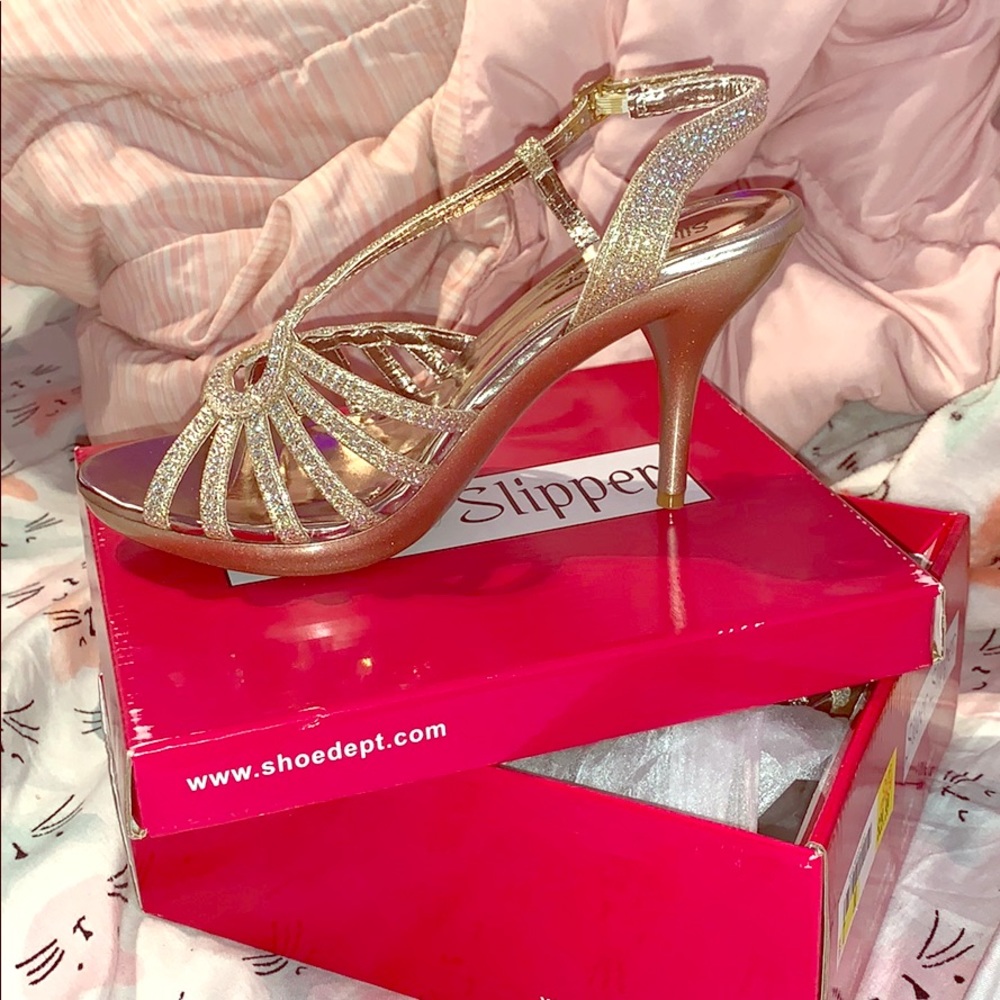 Silver Slipper Strappy Gold Heels